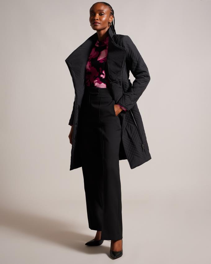 Manteau Ted Baker Midi Quilted Wrap With High Collar Noir Femme | FKQ-82055590